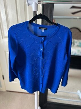 Cable & Gauge Women's Cobalt Blue Diamond Knit 3/4 Sleeve Cardigan  Sz L